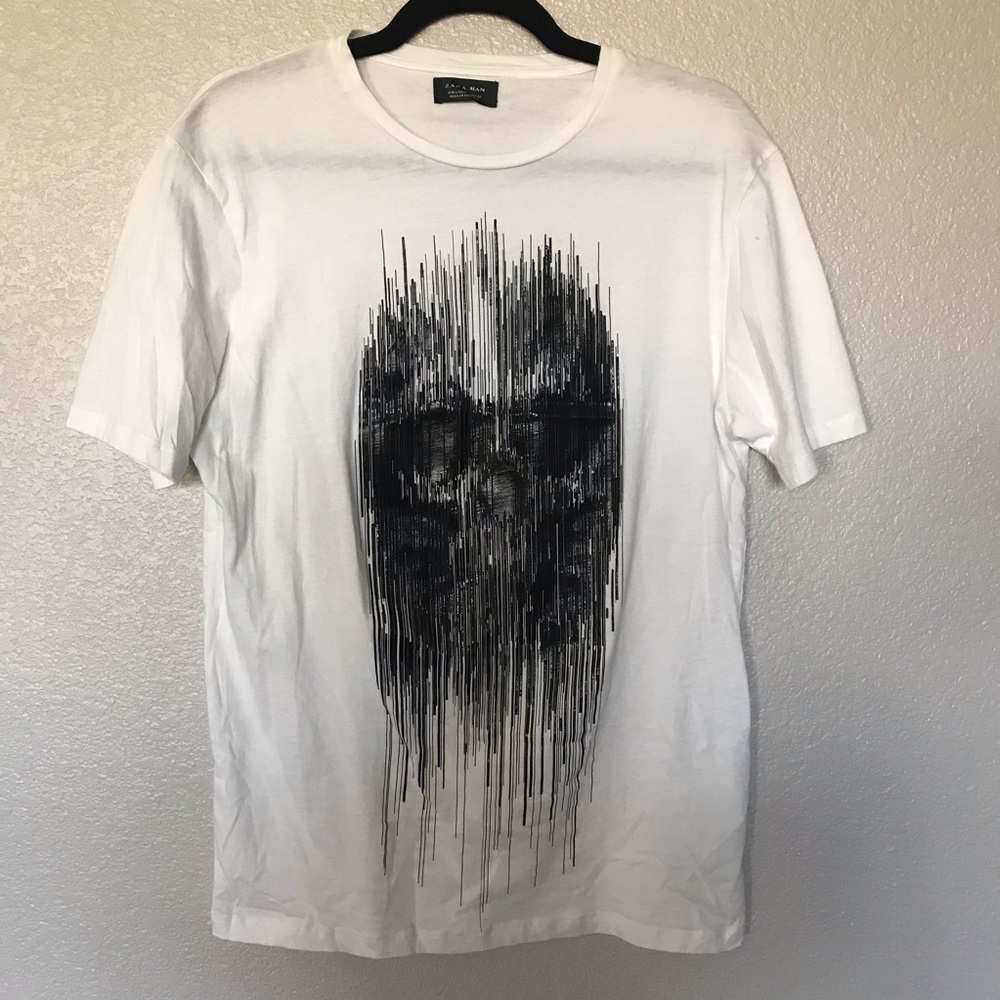 Zara Man black skull shiny print T 100% Cotton